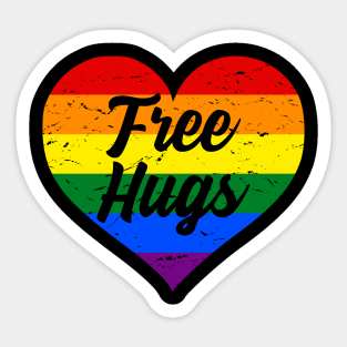 Free Hugs LGBT Rainbow Pride Flag Heart Sticker